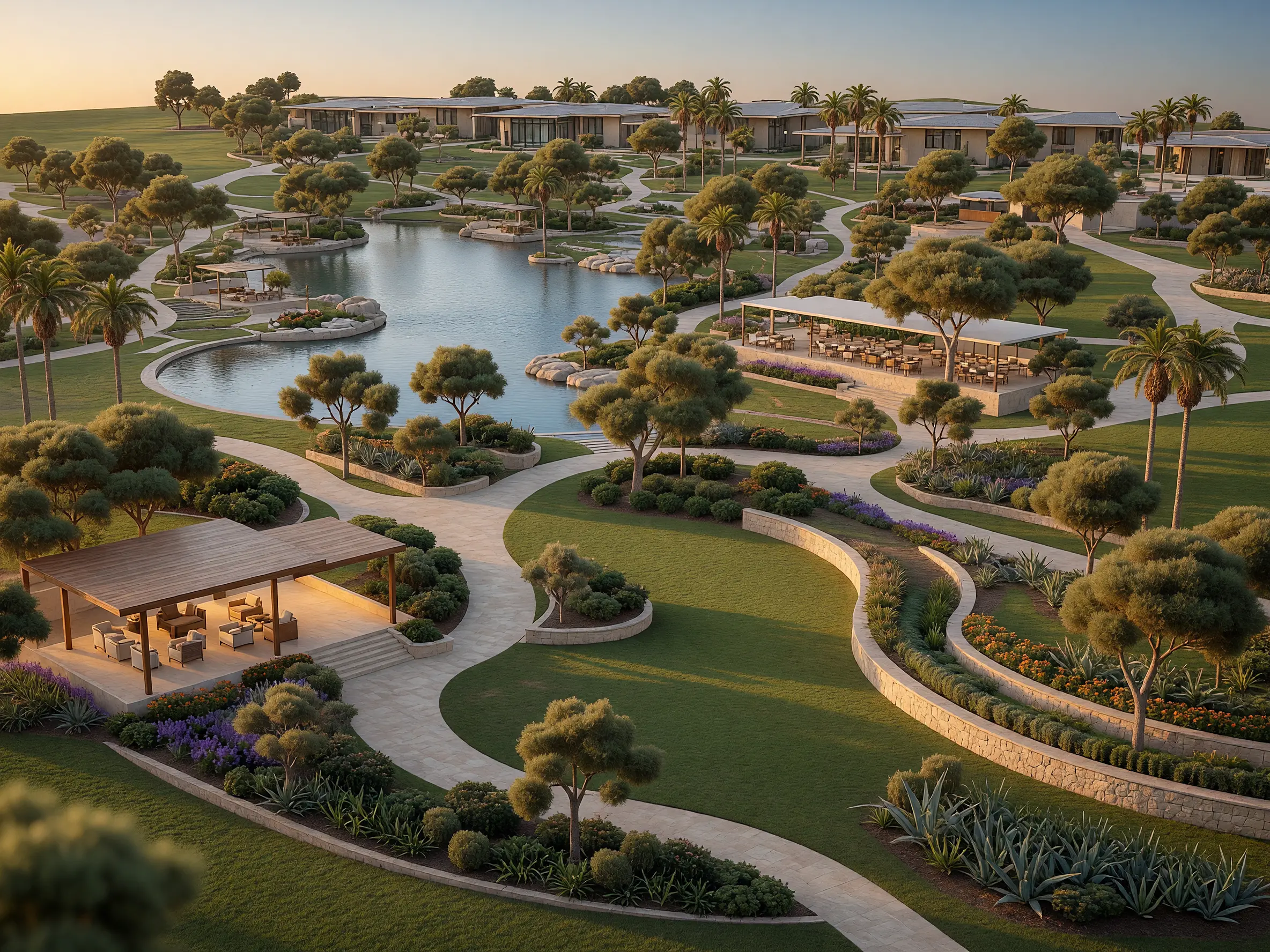 Resort landscape concept transformed into a photorealistic coastal masterplan overview